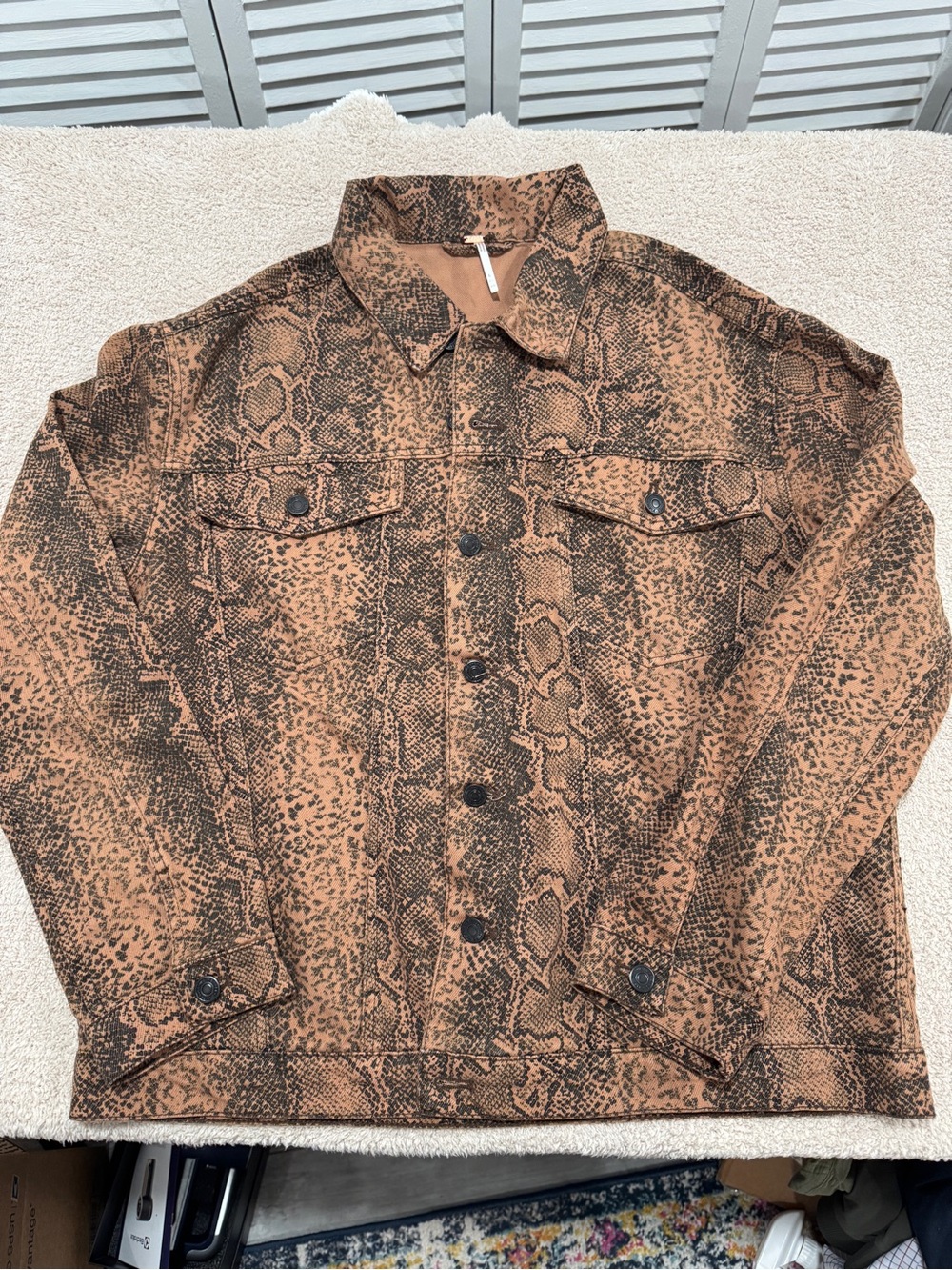 Free People We The Free Snakeskin Print Button Front Jacket Brown Size L NWT